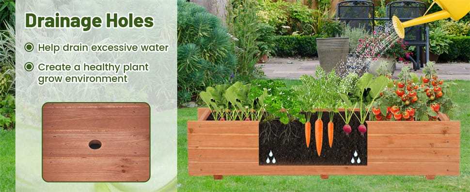 Wooden Raised Garden Bed, Rectangle Planter Box with Removable Bottom & Drainage Holes, Wood Planter Bed for Vegetables, Flowers, Herbs