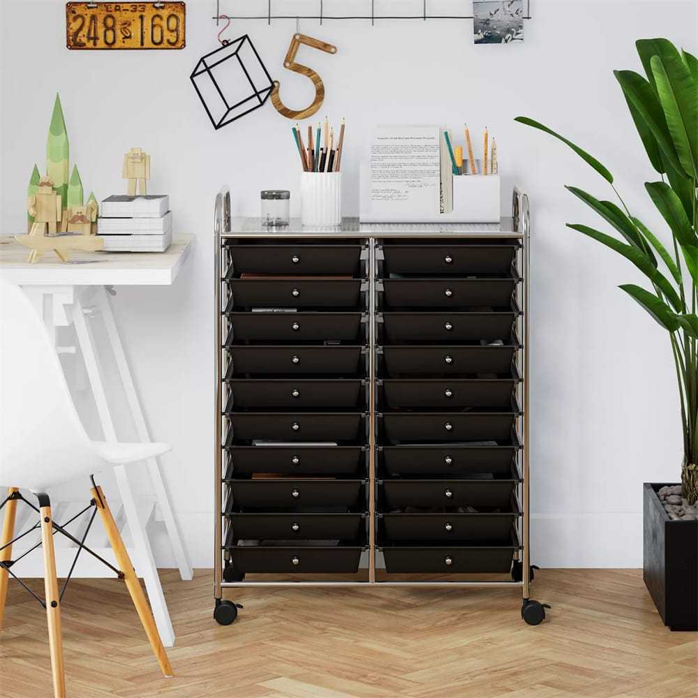 Storage Drawer Cart, 20-Drawer Rolling Cart Organizer with Lockable Wheels, Mobile Utility Cart for Office School Art Craft Supplies