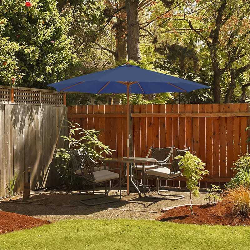 10FT Wooden Patio Umbrella with Rope Pulley Lift, 3 Height Adjustments, 8 Bamboo Ribs, Vented Roof Outdoor Table Umbrella for Poolside, Backyard