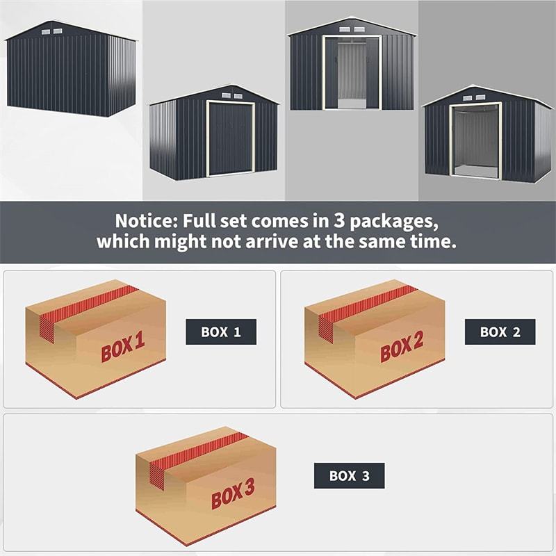 9’ x 6’ Outdoor Metal Storage Shed with 4 Vents & Sliding Double Lockable Doors for Garden Backyard