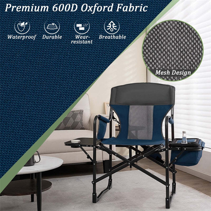 Folding Camping Chair Heavy-Duty Directors Chair Portable Outdoor Chair with Cooler Bag & Side Table