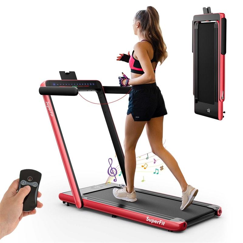2-in-1 Under Desk Treadmill, 2.25HP SuperFit Folding Walking Jogging Machine with Dual Display, Remote & App Control, Bluetooth for Home Office
