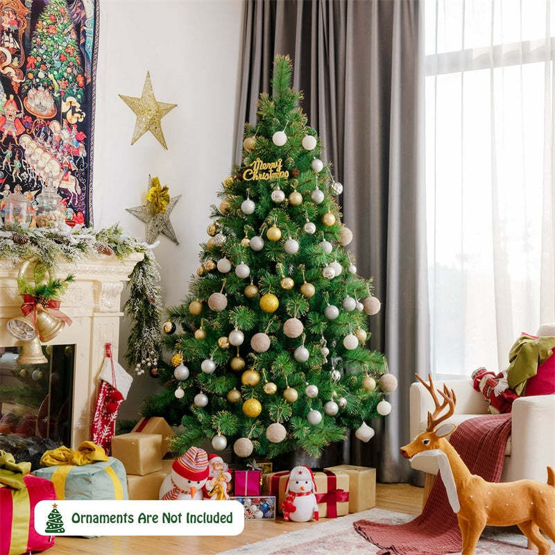 6FT Pre-lit Hinged Artificial Christmas Tree with 777 Glitter Tips and 350 LED Lights