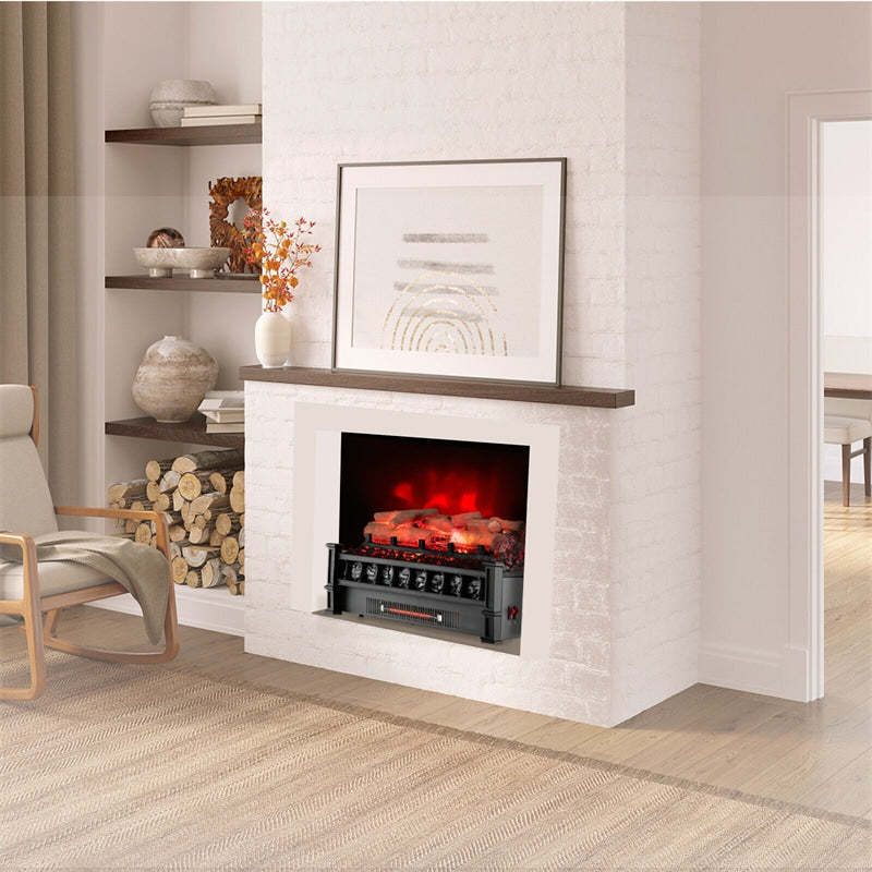 20” Electric Fireplace Log Set Infrared Quartz Fireplace Insert 1500W with Birchwood Ember Bed & Thermostat