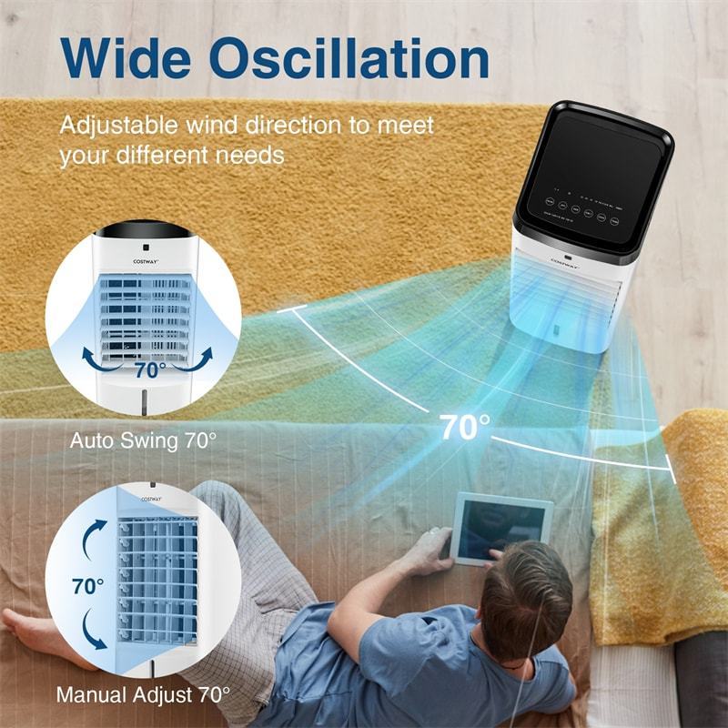 3-in-1 Portable Evaporative Air Cooler, Quiet Swamp Cooler with Remote Control, 9Gal Water Tank, Ice Packs, 70° Oscillation for Home Office, Bedroom