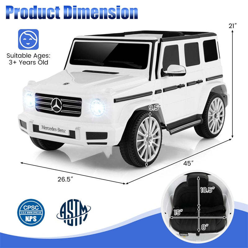 12V Kids Ride-On Car, Licensed Mercedes-Benz G500 Battery Powered Ride-On Truck with Remote Control, Rocking Mode & LED Lights for Child Age 3+