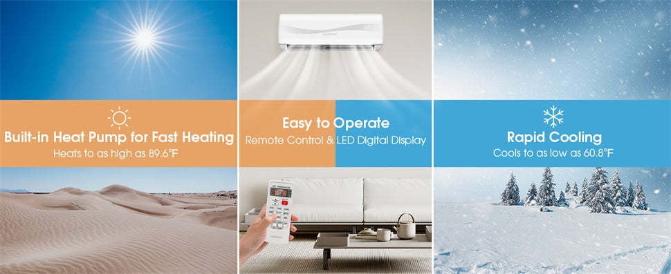 12000 BTU Mini Split Air Conditioner & Heater w/ Heat Pump, 20 SEER2 115V Wall-Mount Ductless Inverter AC Unit Cools up to 750 Sq.Ft, Installation Kit