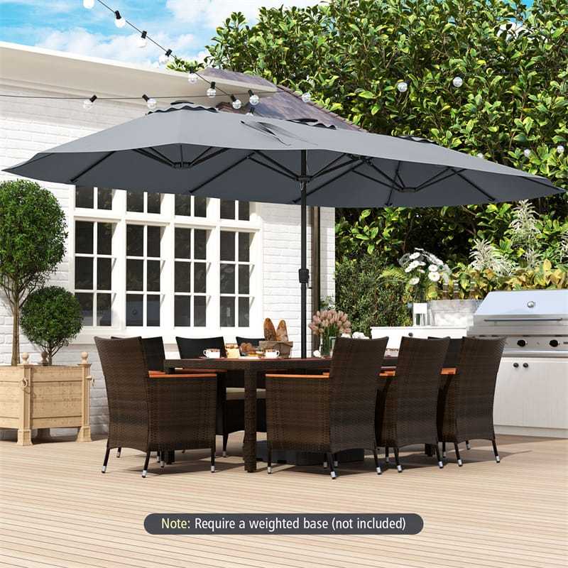 15.5FT Extra Large Patio Umbrella with 144 Solar LED Lights & Crank Handle, 12 Heavy-Duty Ribs Double-Sided Market Umbrella for Deck, Poolside