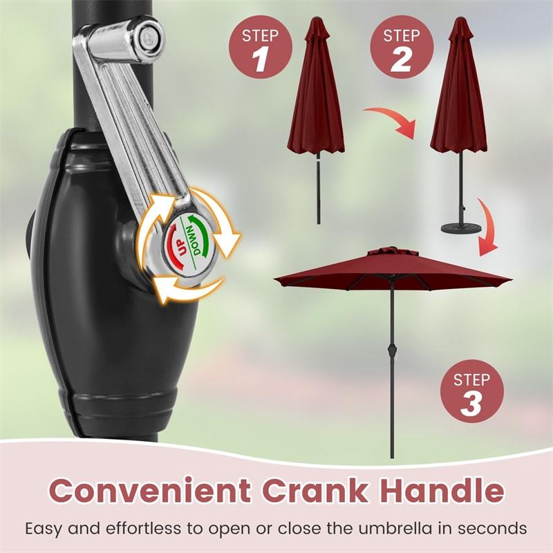 8.5FT Patio Umbrella, Outdoor Market Table Umbrella with Crank Handle, 8 Heavy Duty Ribs, Vented Top, Sun-Proof Canopy for Garden Yard Poolside