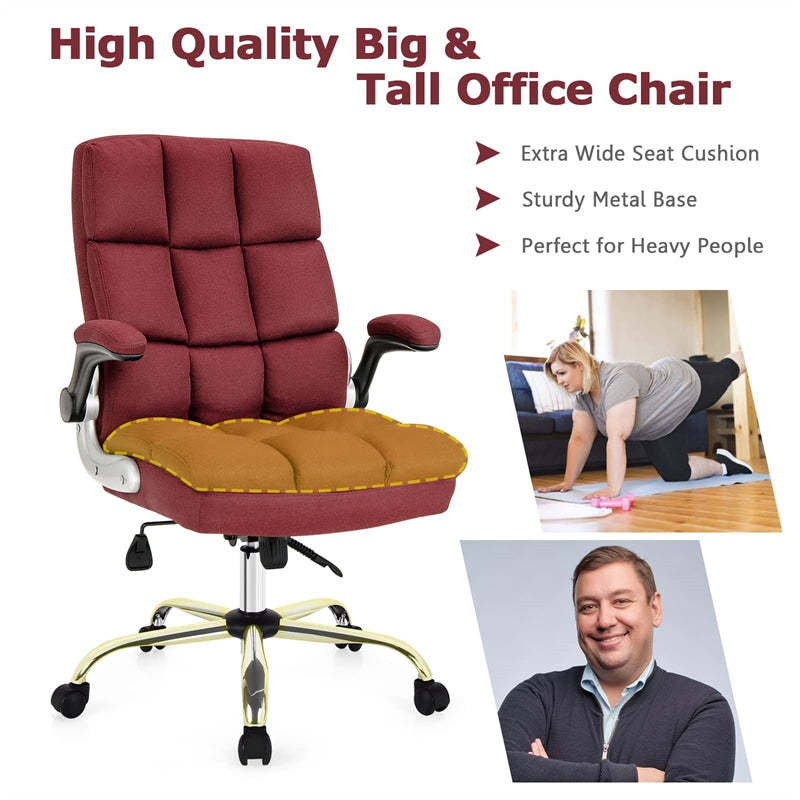 Big & Tall Ergonomic Office Chair, High-Back Executive Computer Desk Chair with Flip-Up Arms, Thick Padding, Adjustable Height, 400 LBS Capacity