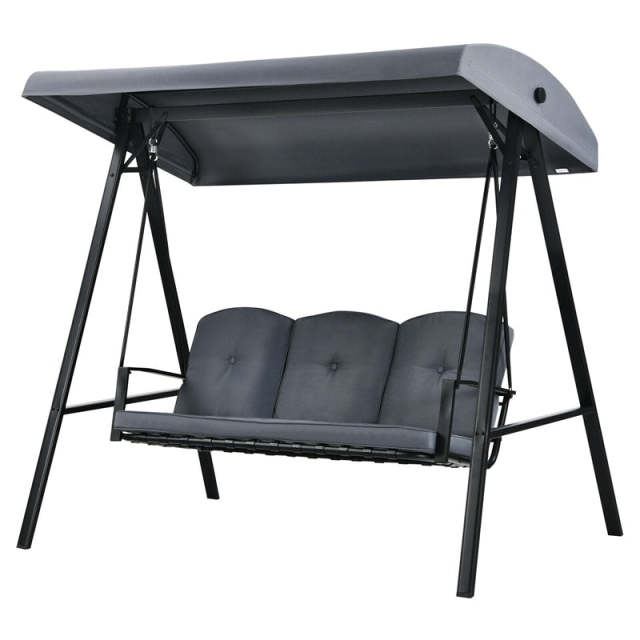 Outdoor 3-Person Patio Swing with Adjustable Canopy & Removable Cushions, All-Weather Steel Frame Porch Swing for Garden, Poolside, Backyard