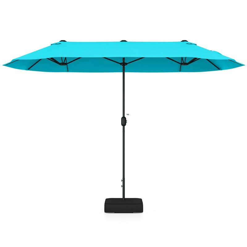 13FT Double-Sided Patio Umbrella, Extra Large Twin Market Umbrella with Base, Crank Handle, Safety Lock, Vented for Poolside, Deck, Backyard