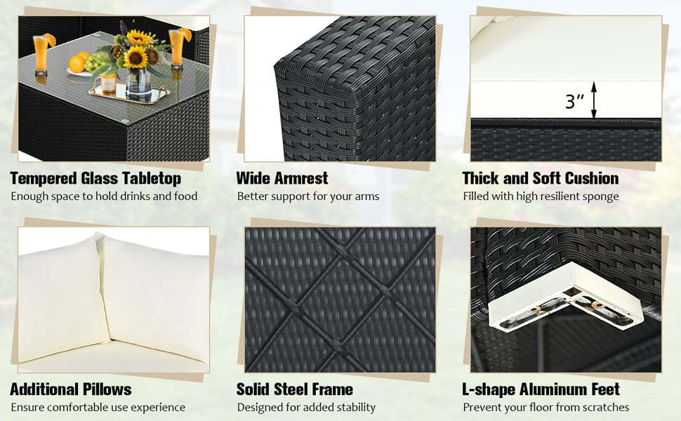 7 Piece Wicker Patio Sectional Sofa Set with Coffee Table & Cushions