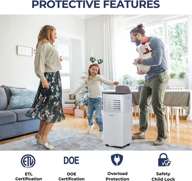 8000 BTU Portable Air Conditioner 4-in-1 Multifunctional Air Cooler with Dehumidifier Fan Mode & Remote Control