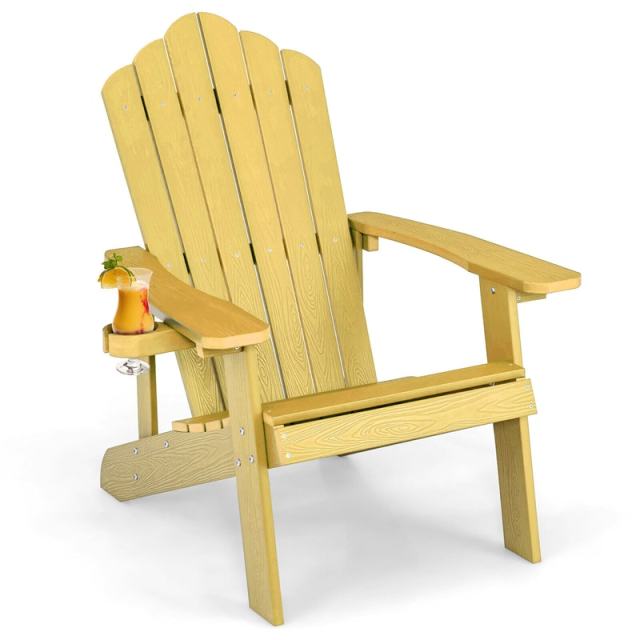 Outdoor HIPS Adirondack Chair, Weather Resistant Wood Fire Pit Chair with Hidden Cup Holder & 380 LBS Capacity for Patio, Backyard, Garden