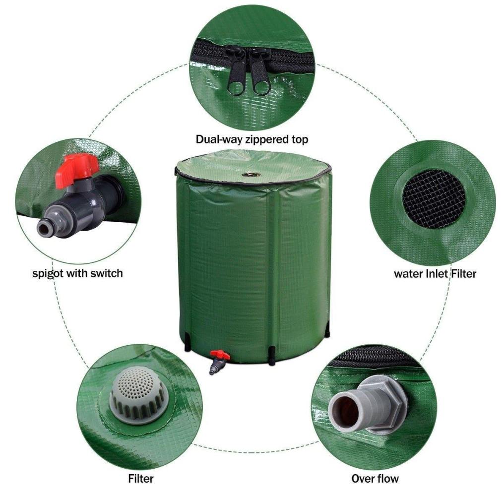 53 Gallon Collapsible Rain Barrel Portable Rainwater Storage Tank Fold Rainwater Collection Bucket with Spigot Water Storage Container