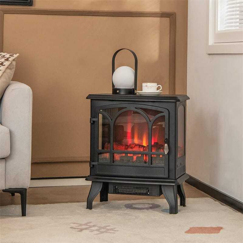 23" Electric Fireplace Stove, 1400W Freestanding 3-Sided Fireplace Heater with 3-Level Dimmable Flame, Remote Control, 6H Timer & Overheat Protection