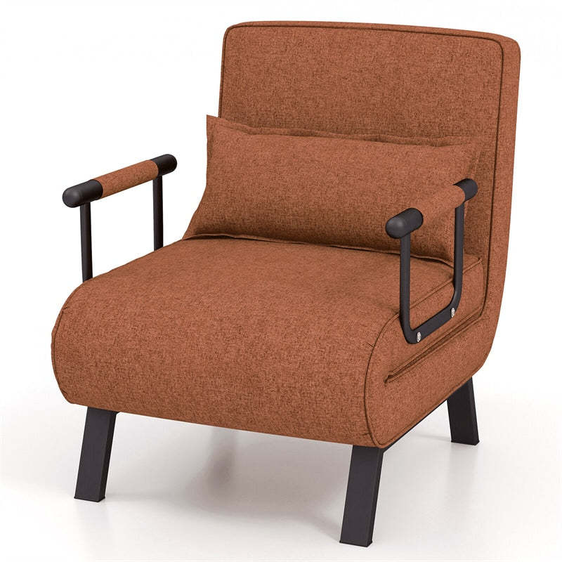 Convertible Sleeper Chair, 4-in-1 Folding Sofa Bed 6-Position Adjustable Backrest w/ Pillow, Reclining Chaise Sleeper Sofa for Living Room