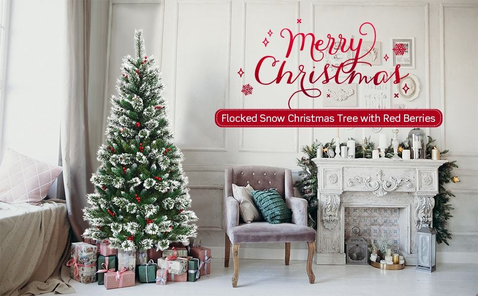 5ft Snow Flocked Pencil Artificial Christmas Tree with Red Berries