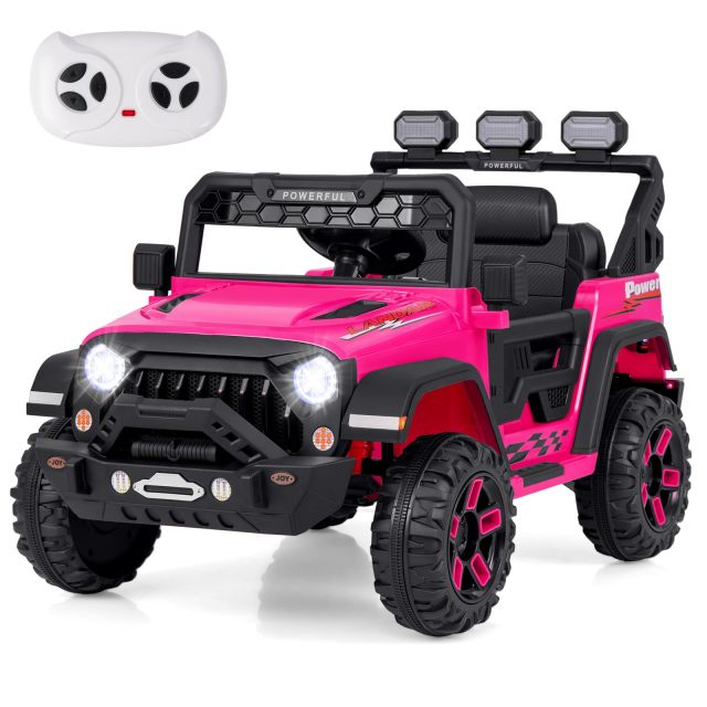 he1 12V Kids Ride on Car Jeep,  Electric Toy Truck Car with Remote Control, Dual Motor,  Wireless Connection, USB Port