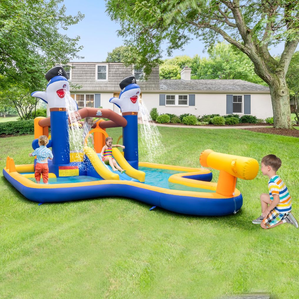 Inflatable Water Slide, Indoor Outdoor Inflatable Bounce House Jumping Castle for Kids w/Boxing Game, Splash Pool