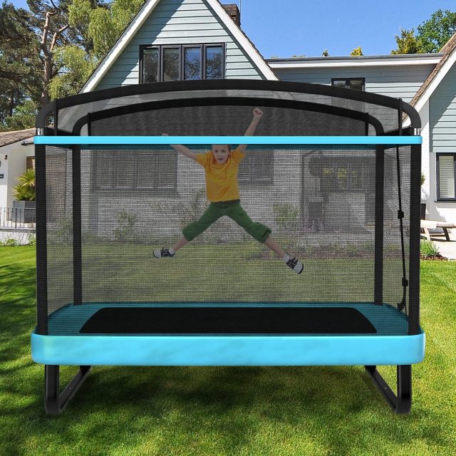 6FT Kids Recreational Trampoline, 2-in-1 Outdoor Toddler Trampoline w/Swing, Safety Enclosure Net