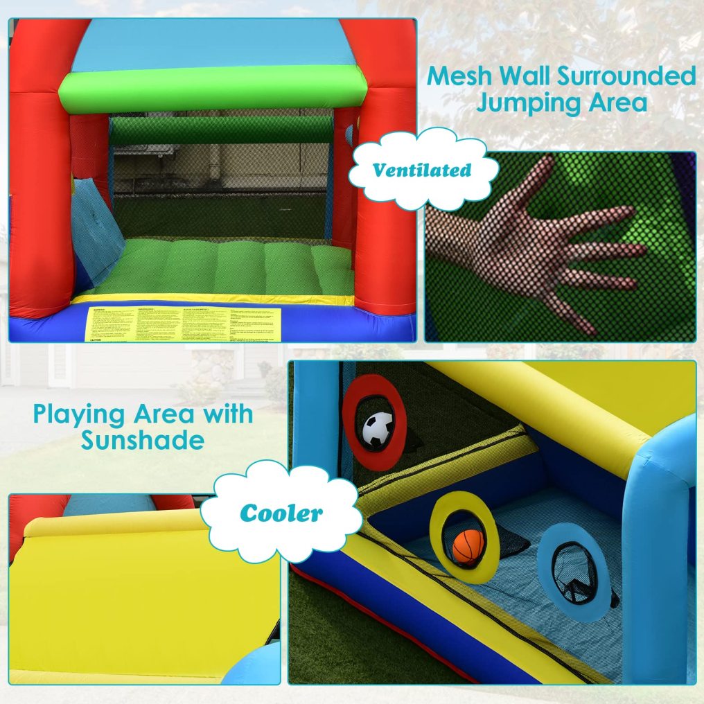 Inflatable Bounce House, 8 in 1 Kids Jumping Castle w/2 Slides, Jumping Area, Climbing, Ball Pit