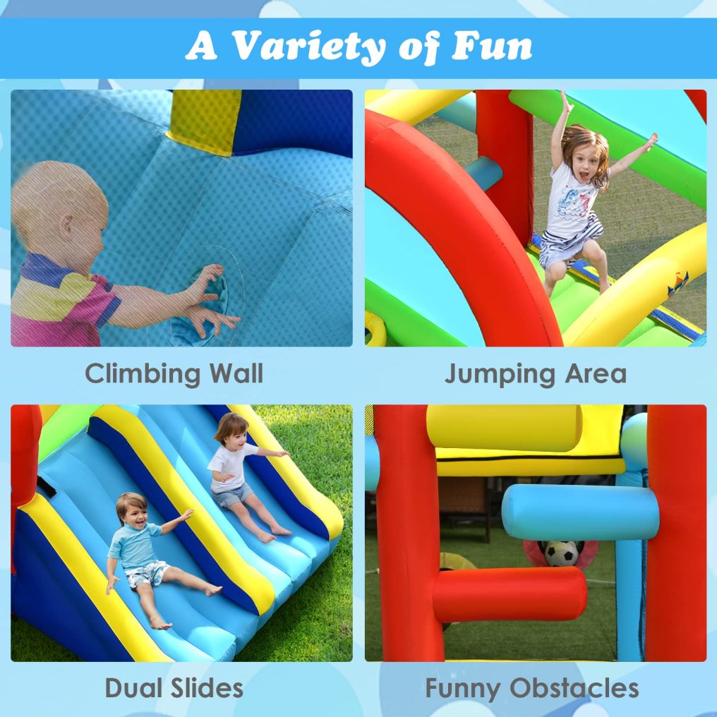 Inflatable Bounce House, 8 in 1 Kids Jumping Castle w/2 Slides, Jumping Area, Climbing, Ball Pit
