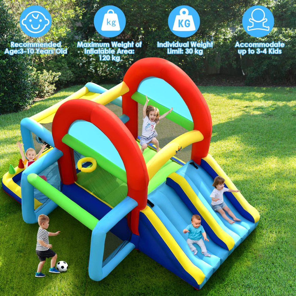 Inflatable Bounce House, 8 in 1 Kids Jumping Castle w/2 Slides, Jumping Area, Climbing, Ball Pit