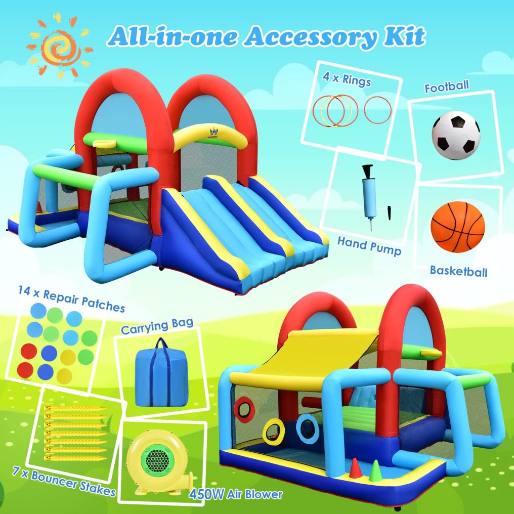 Inflatable Bounce House, 8 in 1 Kids Jumping Castle w/2 Slides, Jumping Area, Climbing, Ball Pit