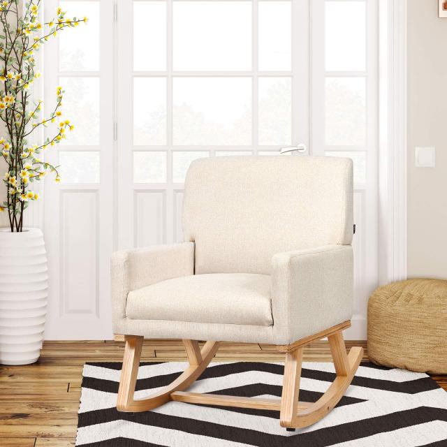 KOMFOTT Upholstered Rocking Chair with Fabric Padded Seat and Solid Wood Base