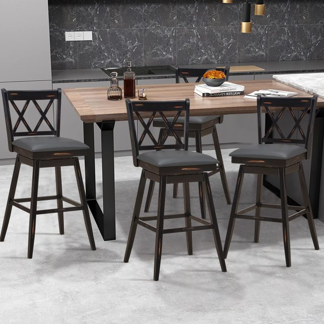 KOMFOTT 360 ° Swivel Bar Stool Set of 2/4 with Foot Rest Upholstered Cushion & Ergonomic Backrest