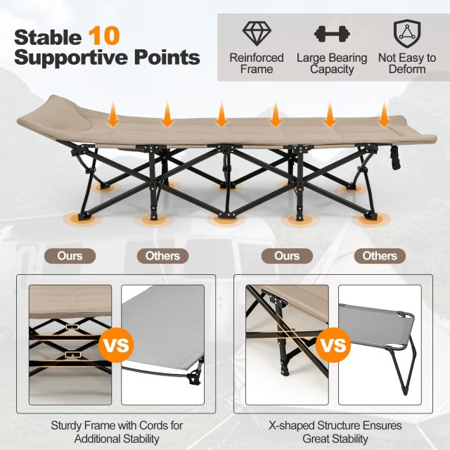 KOMFOTT Camping Cot for Adults, Portable Folding Bed for Sleeping with Pad & Pillow Lightweight Tent Cot with Carry Bag