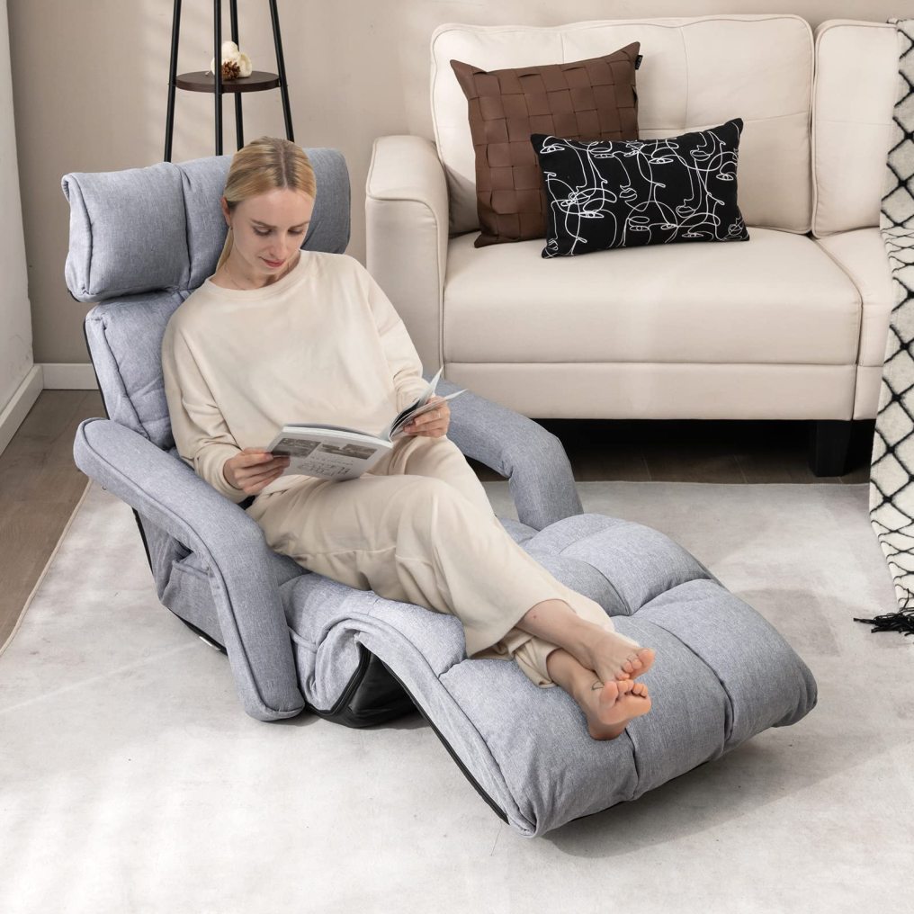 KOMFOTT Foldable Lazy Sofa, Indoor Chaise Lounger Sofa with 6 Adjustable Positions
