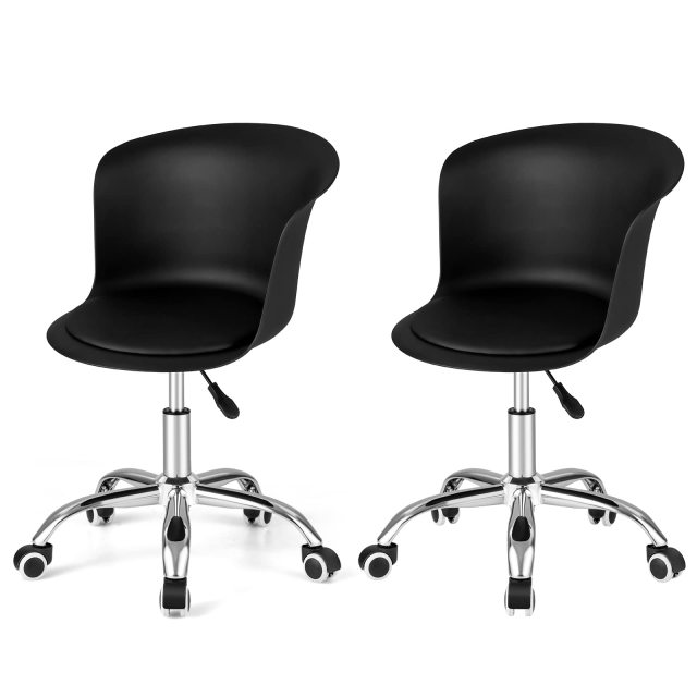 KOMFOTT Home Office Desk Chair Set of 2/4, Armless Plastic Swivel Rolling Task Chair w/Soft PU Leather Cushion & Universal Casters