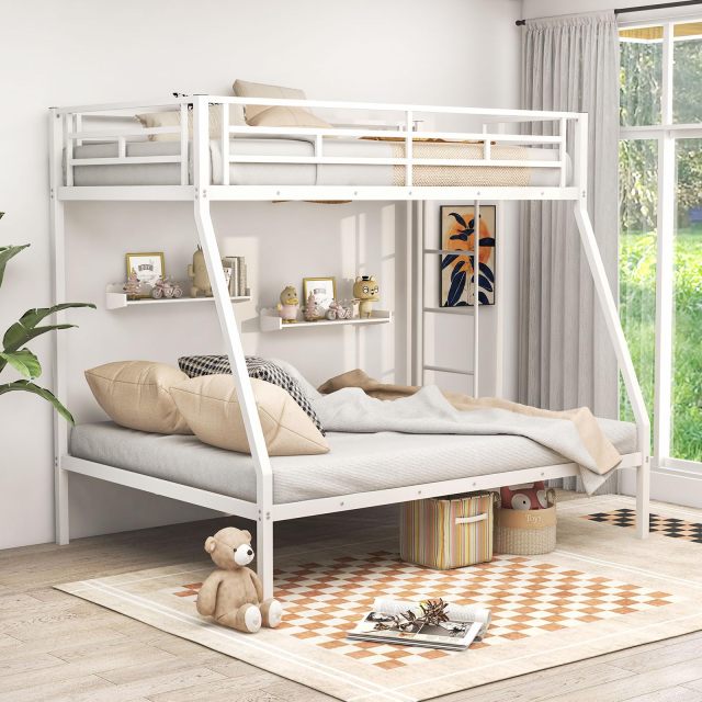 KOMFOTT Metal Twin Over Full Bunk Bed, Heavy Duty Bed Frame with Integrated Ladder, Full-Length Guardrails for Teens & Adults