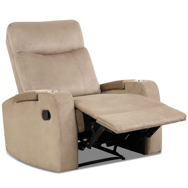 KOMFOTT Manual Fabric Recliner Chair, Backrest Adjustable Reading Reclining Chair with 2 Cup Holders and Armrest Hidden Storage