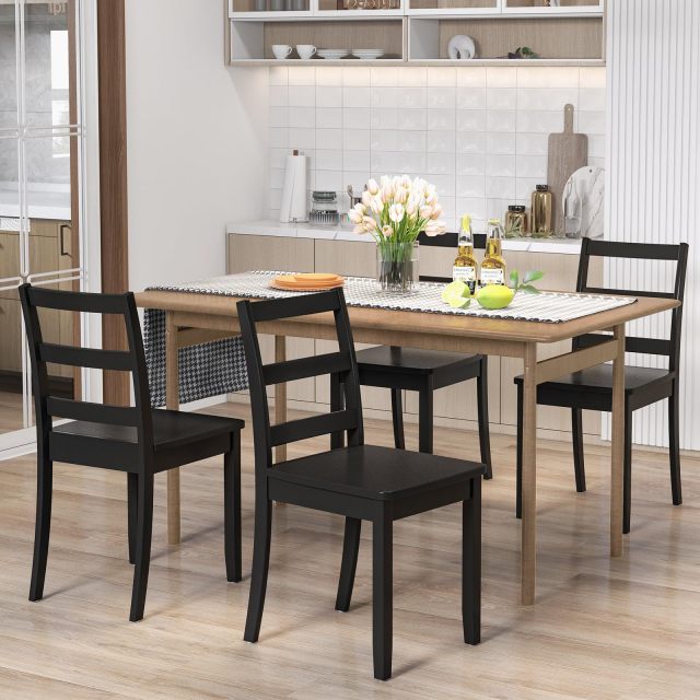 KOMFOTT Wood Dining Chairs Set of 2/4 with Solid Rubber Wood Legs, Non-Slip Foot Pads