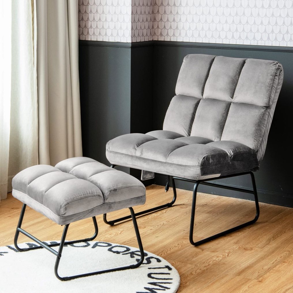 KOMFOTT Massage Chair with Ottoman, 5 Vibration Modes & 4 Massage Motors, Velvet Fabric-Nice to Touch, Remote Control and Side Pocket