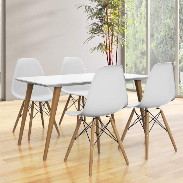 KOMFOTT Pre Assembled Mid Century Modern Dining Chairs Set of 4 with Wood Legs, Shell Lounge Plastic Chairs