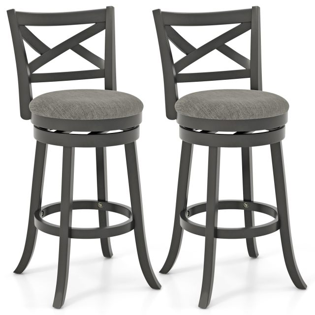 KOMFOTT Wood Swivel Bar Stools Set of 2/4, Counter Height Swivel Chairs with Hollow Back & Soft-Padded Seat