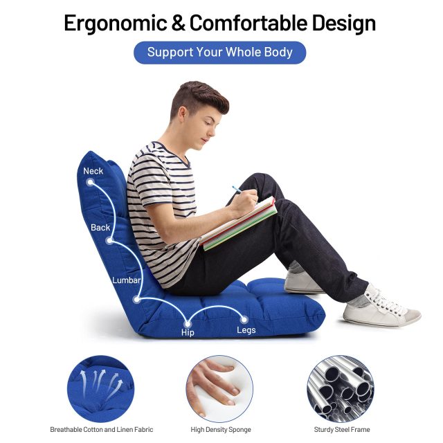 KOMFOTT Folding Gaming Floor Chair,Adjustable 14-Position Floor Sofa with Back Support