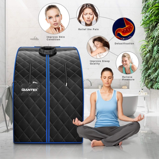 KOMFOTT Infrared Portable Sauna W/ 9 Temperature & Timer, Foldable Chair, LED Remote Control, Foot Roller, Heating Foot Pad & Absorbent Mat