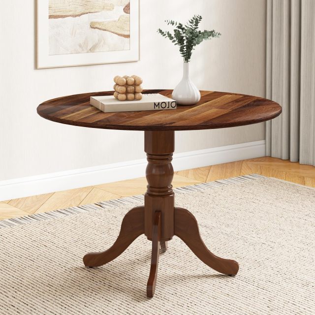 KOMFOTT Wood Round Dining Table for 4 People with Round Tabletop & Curved Trestle Legs