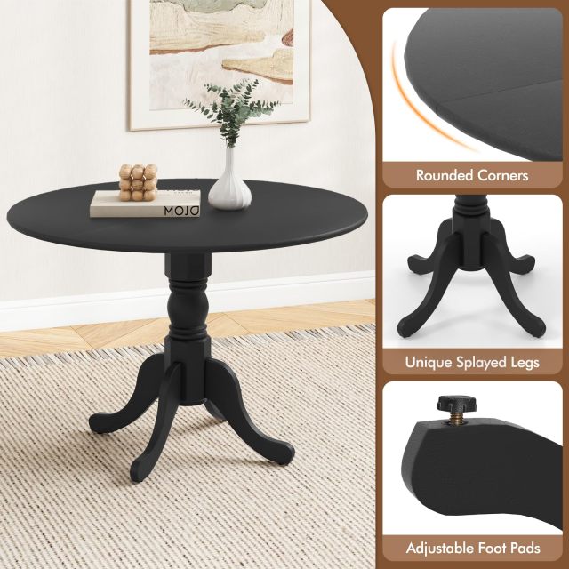 KOMFOTT Wood Round Dining Table for 4 People with Round Tabletop & Curved Trestle Legs