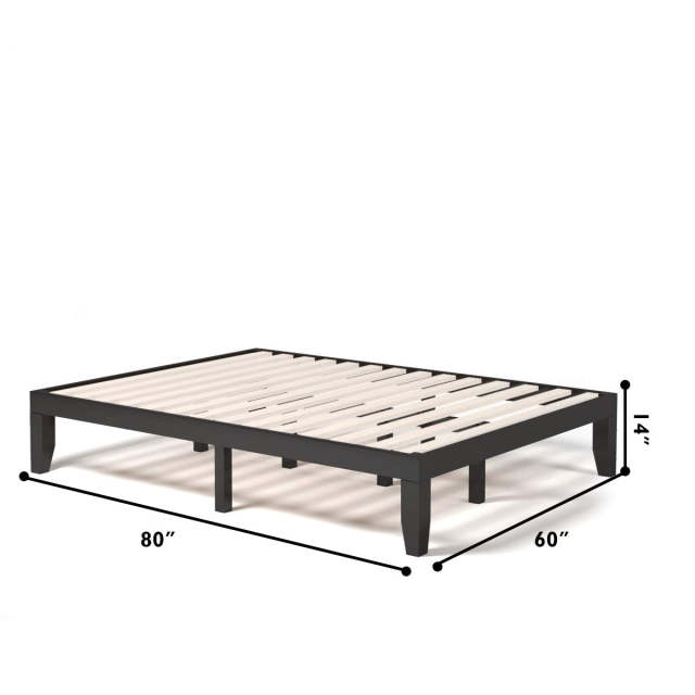 KOMFOTT Wood Platform Bed Frame, Solid Wood Mattress Foundation with Rubber Wood Frame
