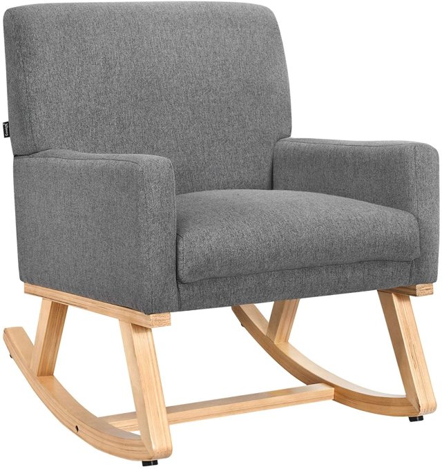KOMFOTT Upholstered Rocking Chair with Fabric Padded Seat and Solid Wood Base