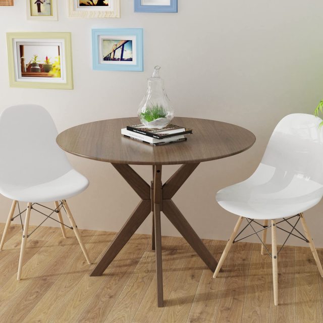 KOMFOTT 36" Round Dining Table, Solid Wood Kitchen Table with Intersecting Pedestal Base and Adjustable Foot Pads
