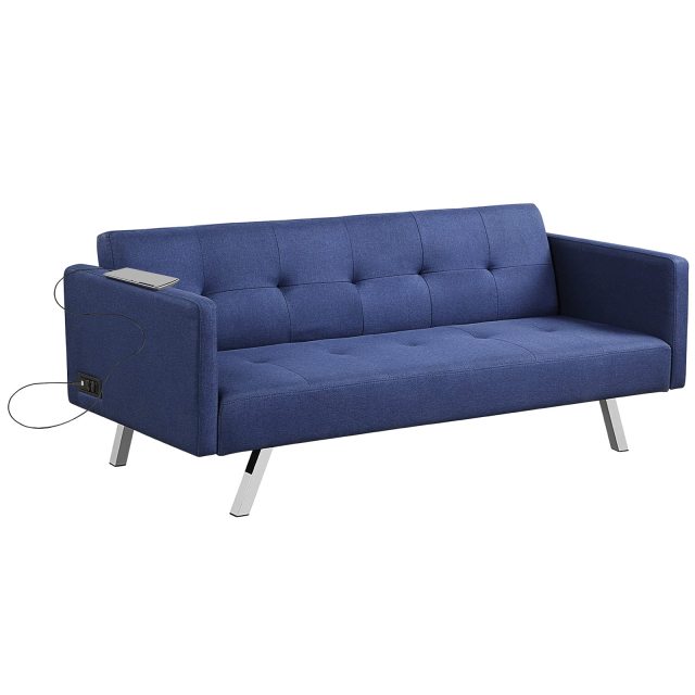 KOMFOTT Modern 3 Seat Convertible Futon Sofa Bed with USB and Power Strip