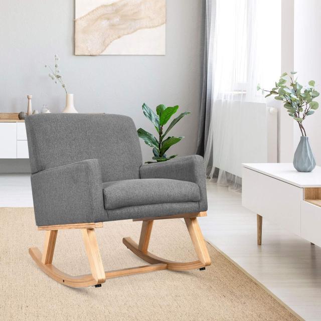 KOMFOTT Upholstered Rocking Chair with Fabric Padded Seat and Solid Wood Base